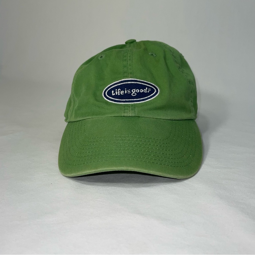 Life Is Good Patch Smiley Face Happy Hike Adult Baseball Cap Hat Green Adjustabl